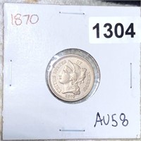 1870 Three Cent Nickel CHOICE AU