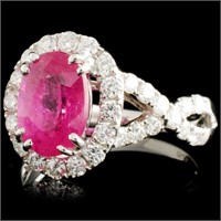 18K Gold Ruby & Diam Ring: 2.81ct & 1.00cw