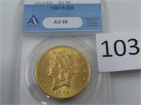 1903-S $20 Gold Double Eagle, Graded AU58