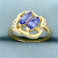 1ct TW Tanzanite and Diamond Ring in 14K Yellow Go