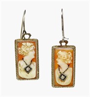 Sterling silver antique style cameo drop earrings
