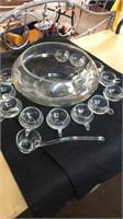 Punch Bowl with 12 Cups & Glass Ladle