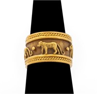 18K Yellow Gold Panther Motif Wide Band Ring