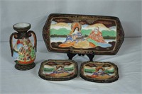 Asian decorated 12.5" tray, 4.- 5" plates and