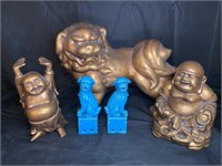 3 Foo Dogs & 2 Buddha's