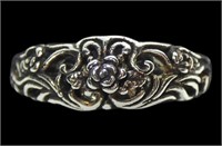 Sterling silver open floral design ring, size 7.5,