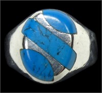 Mexican sterling silver inlaid turquoise ring,