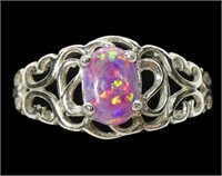 Sterlng silver pink cabochon lab opal ring, new,