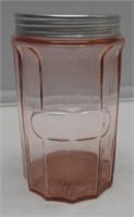 VINTAGE 7"PINK DEPRESSION GLASS COFFEE CANISTER