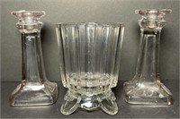 Crystal Glass Candle Holder And Vtg. Reed Footed