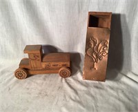 Vintage Wood Toy Advertising Truck and Rooster Box