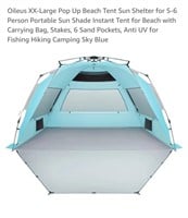 6 Person XX-Large Pop Up Beach Tent, Light Blue &