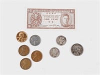 Coins: Wheat Pennies, Mercury Dime (1918S, 1925)