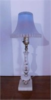 Porcelain boudoir lamp w/ glass shade, 13" tall