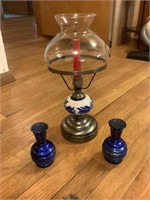 Vintage Mini blue vases with a candle lantern