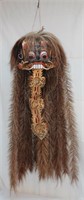 Carved Wood African Mask with Real Hair