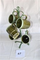 5 VINTAGE COFFEE CUPS W/ STAND