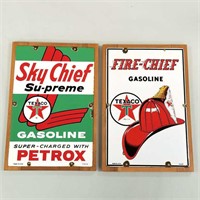 2 Texaco porcelain advertising pump plate signs -