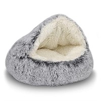 ShinHye Cat Bed Round Plush Fluffy Hooded Cat Bed