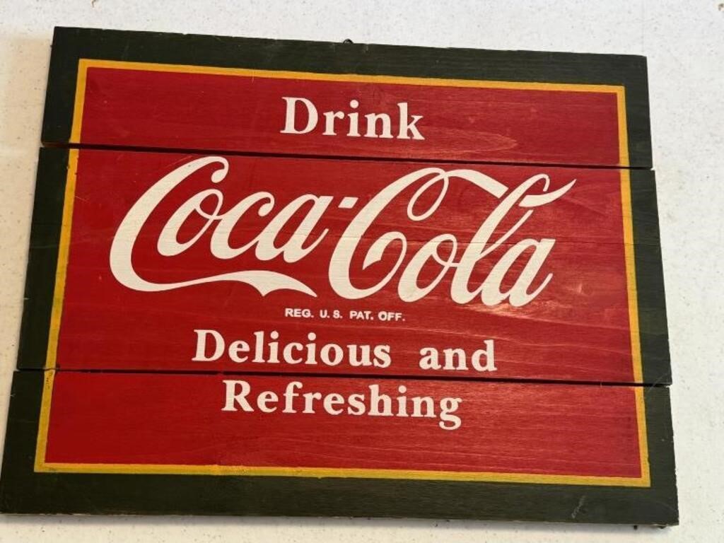 Coca-Cola wood sign wood cuts measures 16” x