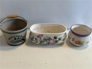 3- porcelain  ceramic pottery flower pots -