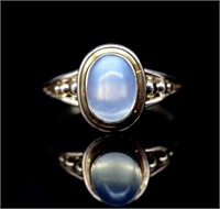 Arts & Crafts moonstone and 14ct rose gold ring