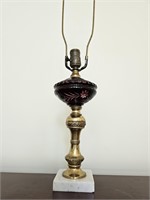 15" ruby red cut to clear & marble lamp 3 way