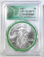 2002 SILVER EAGLE PCGS MS70 MONSTER BOX LABEL