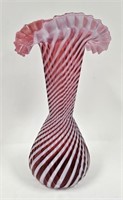 11.5" Fenton Cranberry Spiral Panel Flute Vase