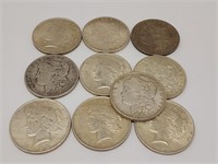 10 Silver Dollars Mixed Types/Grades