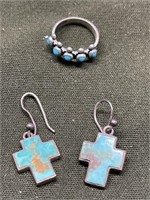 STERLING SILVER CROSS EARRINGS WITH TURQUOISE ANS