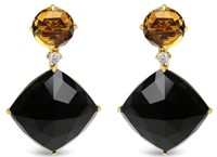 18k Gold 48.77ct Black Onyx & Citrine Earrings