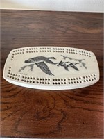 Vintage Faux Ivory Flying Geese  Cribbage Board