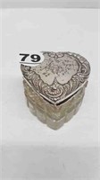 STERLING LIDDED HEART SHAPED DRESSER JAR