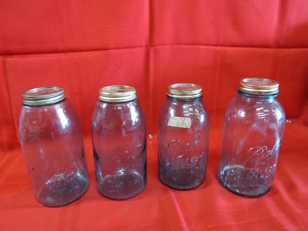 (4)Blue glass ball canning jars.
