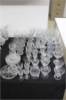 LOT OF GLASS STEMWARE, CUPS, PLATES AND CREAMER