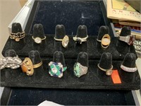 12 ASSORTED COSTUME JEWELRY RINGS - MISC SIZES