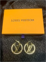 Classic Louis Vuitton Gold Hoops/Rhinestone