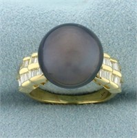 Tahitian Pearl and Diamond Ring in 14k Yellow Gold