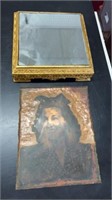 Copper printing plate portrait, mirrored gold