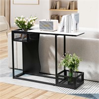 VRULLR 43.3" Black Console Table, White Marble Pa