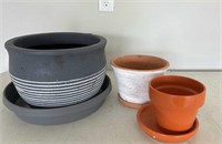 Lot Of Three Pots / Planters With Saucers