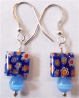 MILLEFIORI GLASS STERLING Silver 925 earrings