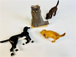 FOLK ART CARVED DOGS & CAT