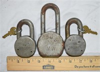 LOT - 3 RAILROAD LOCKS - 2 N&W S&C DEPT W/ KEYS