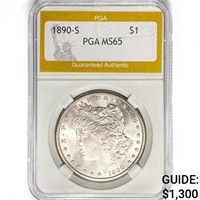 1890-S Morgan Silver Dollar PGA MS65