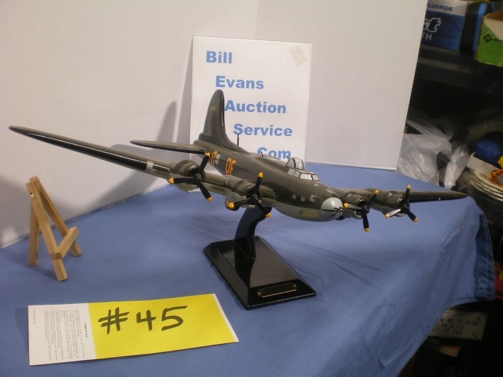 Military B-17F Airplane Wooden Model with Stand