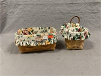 (2) Longaberger Baskets w/Floral Pattern Cloth