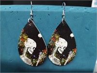 Skeletons on Leather Earrings NIP 3"