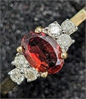 $1545 10K 2.01g Garnet(1ct) Diamond(0.2ct) Ring